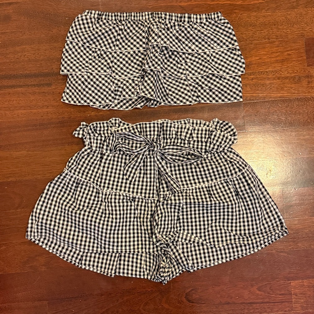 Black and White Gingham Shorts Set